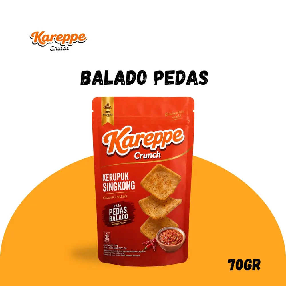 Kerupuk singkong Kareppe Crunch varian Pedas Balado