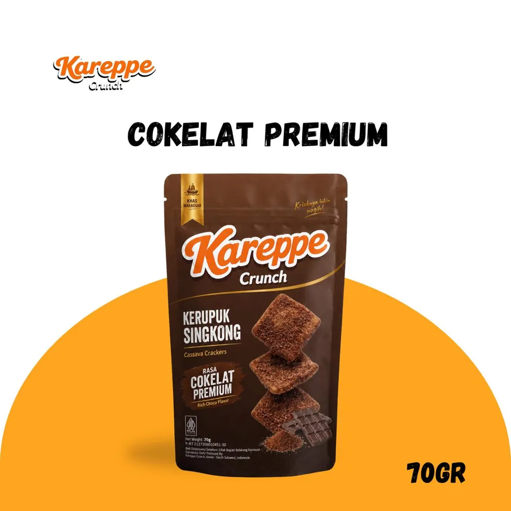 Kerupuk singkong Kareppe Crunch varian Cokelat Premium