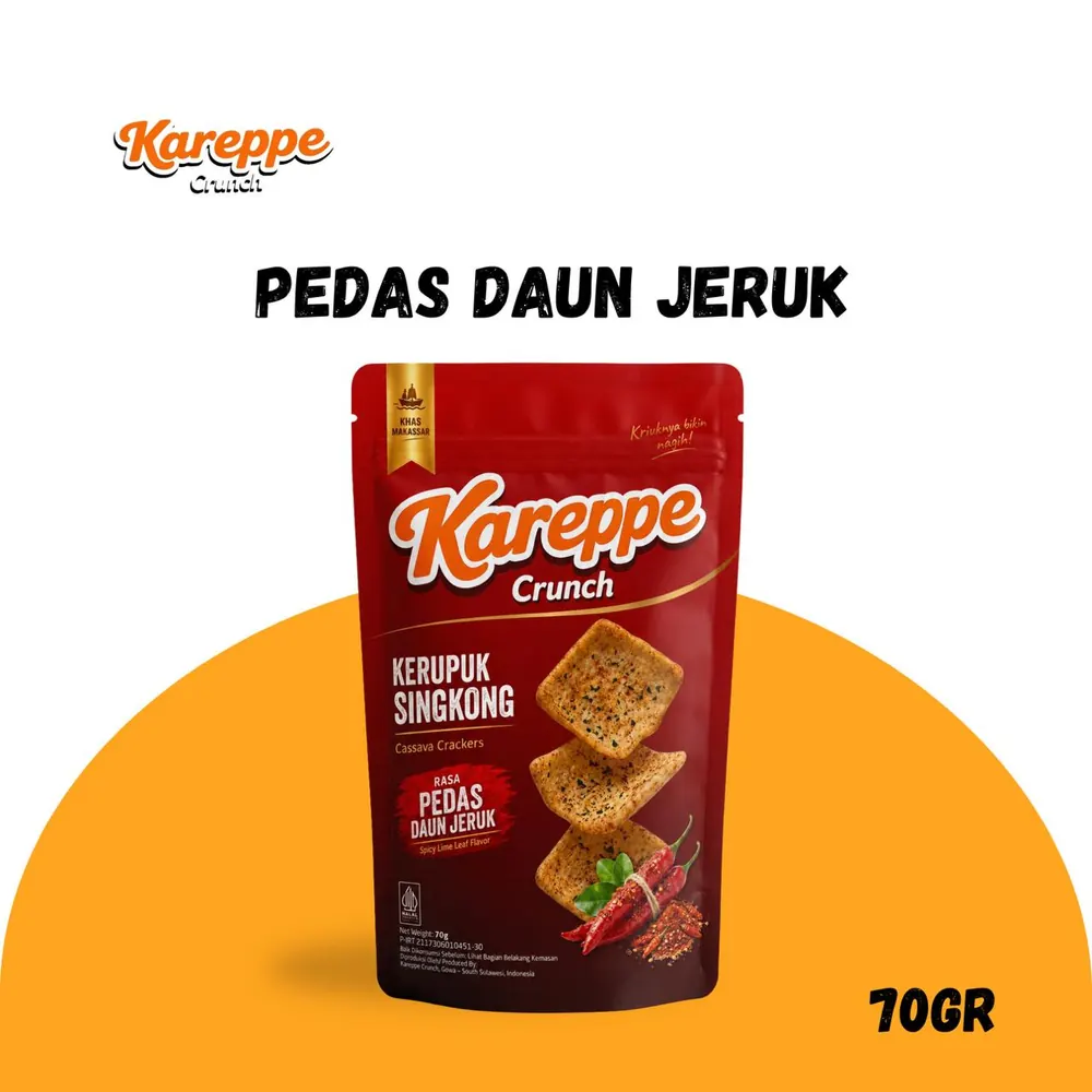 Kerupuk singkong Kareppe Crunch varian Pedas Daun Jeruk